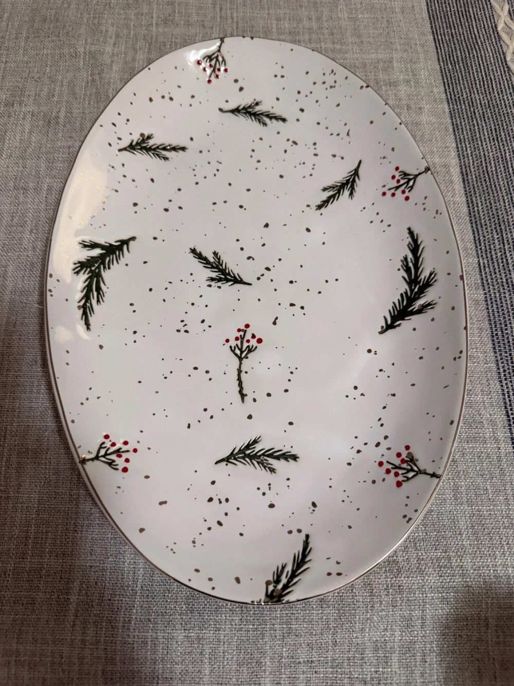 ❄️ Potter's Studio Oval Ceramic Platter PINE BRANCH BOUGH AND HOLLY BERRY 12”